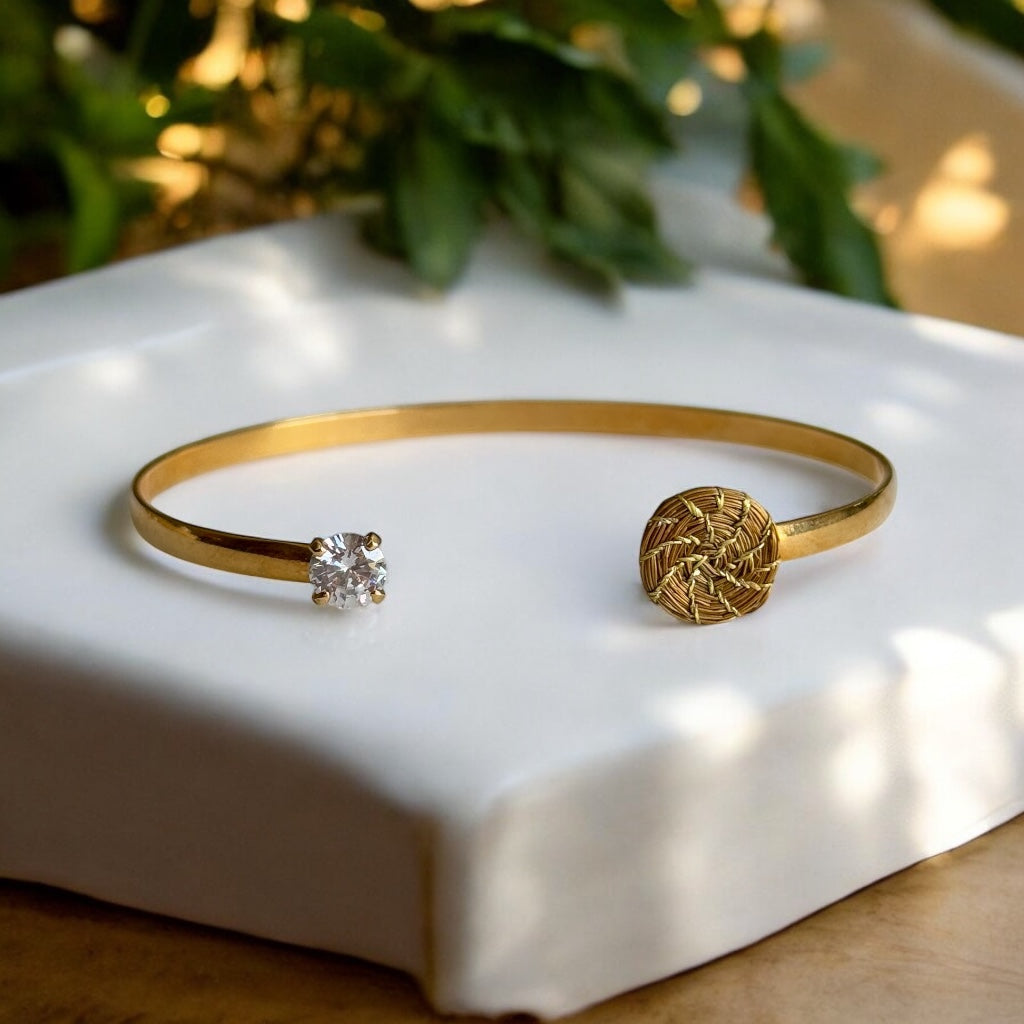 Astra Cuff Golden Grass and Cubic Zirconia Cuff