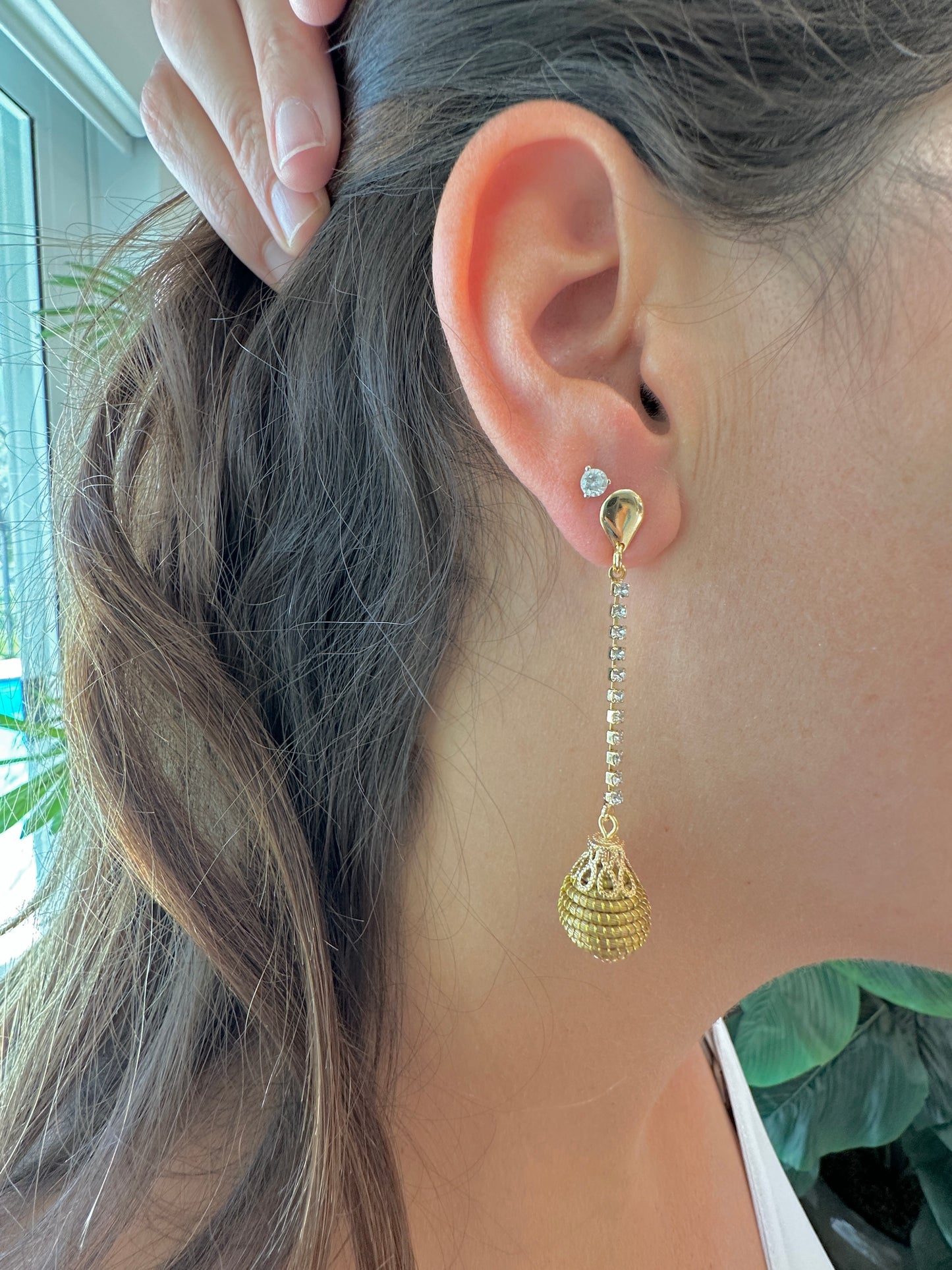 Lila Ball Drop Golden Grass Earrings