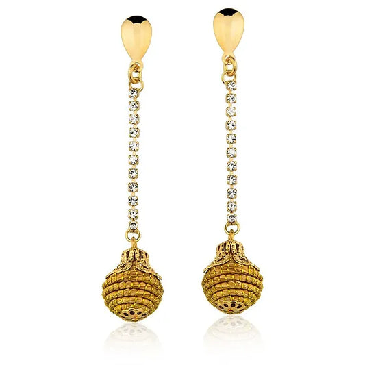Lila Ball Drop Golden Grass Earrings