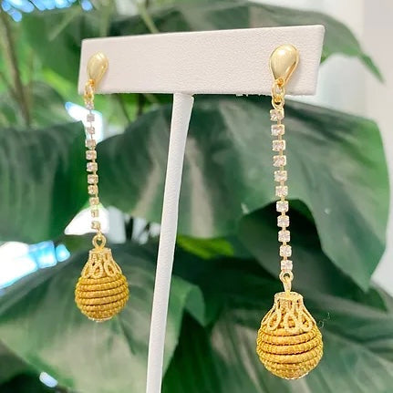 Lila Ball Drop Golden Grass Earrings