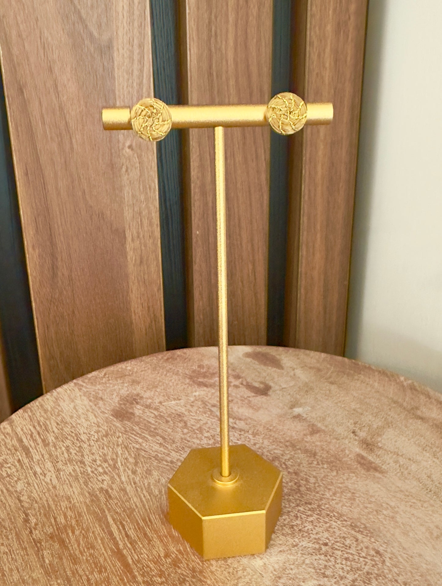 Sphere Stud Golden Grass Earrings